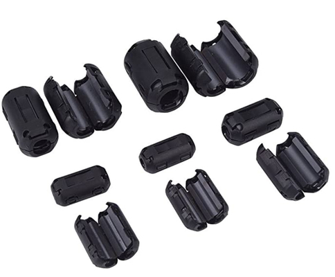 Cincin Ferrite Snap-On di Sekitar Kabel Berbagai Ukuran Suhu -25°C hingga 80°C Mudah Dipasang